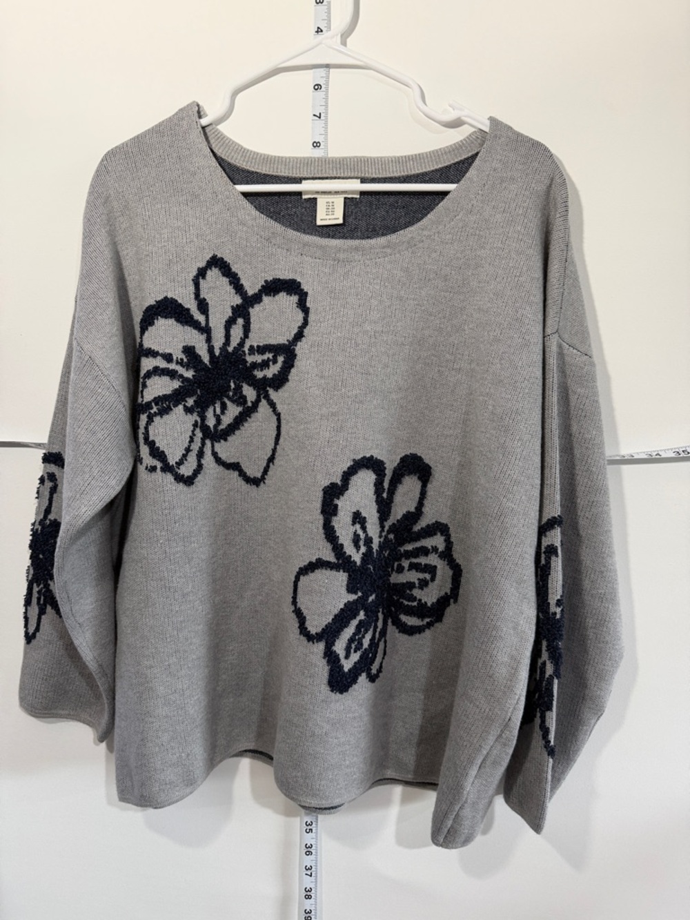 Rachel Zoe Gray Sweater with Navy Floral Accents